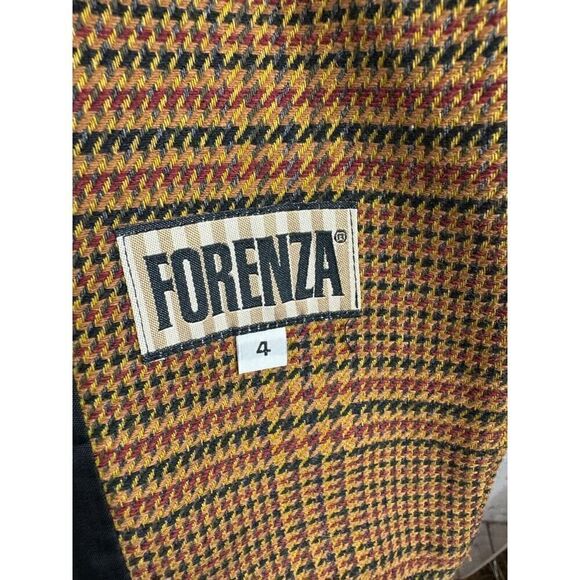 FORENZA vintage beige wool blend leather suede collar houndstooth check jacket 4 - Picture 10 of 11